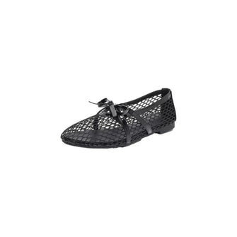 Black Mesh Ballet Flats with Bow and Cut-Out Design for Women Black Woman Loafers