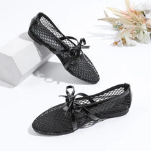 Black Mesh Ballet Flats with Bow and Cut-Out Design for Women Woman Loafers
