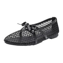 Black Mesh Ballet Flats with Bow and Cut-Out Design for Women Woman Loafers