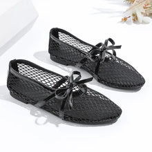 Black Mesh Ballet Flats with Bow and Cut-Out Design for Women Woman Loafers