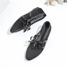 Black Mesh Ballet Flats with Bow and Cut-Out Design for Women Woman Loafers