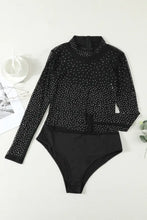 Black Mesh Bodysuit with Rhinestones Woman Bodysuits