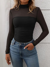 Black Mesh Long Sleeve Semi Sheer Top Black Woman T Shirts