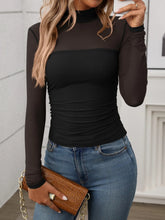 Black Mesh Long Sleeve Semi Sheer Top