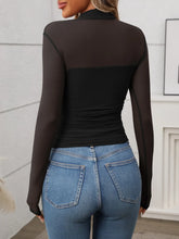 Black Mesh Long Sleeve Semi Sheer Top