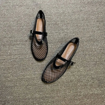 Black Mesh Mary Jane Ballet Flats for Women Black Woman Loafers