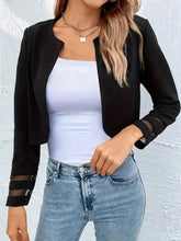 Black mesh-paneled cropped blazer with open front