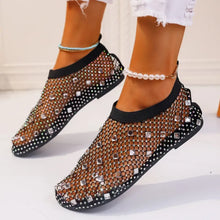 Black Mesh Rhinestone Loafers with Fishnet Socks for Women Woman Loafers