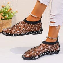 Black Mesh Rhinestone Loafers with Fishnet Socks for Women Woman Loafers