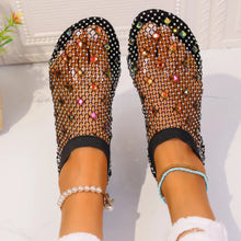 Black Mesh Rhinestone Loafers with Fishnet Socks for Women Woman Loafers