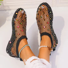 Black Mesh Rhinestone Loafers with Fishnet Socks for Women Woman Loafers