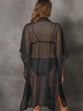 Black Mesh Sheer Swimsuit Cover-Up with Buttons Swimwear Cover-Ups