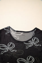 Black Mesh Sheer Top with White Bow Pattern for Women