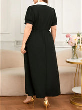 Black Midi Dress with White Collar and Decorative Buttons