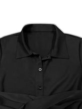 Black Midi Shirt Dress with Tie Waist and Button Down Front Casual Dresses