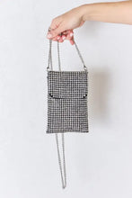 Silver chain houndstooth purse with forever link rhinestone mini crossbody
