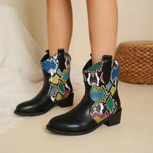 Black Multicolor Snakeskin Ankle Cowboy Boots for Women Snakeskin