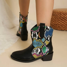 Black Multicolor Snakeskin Ankle Cowboy Boots for Women