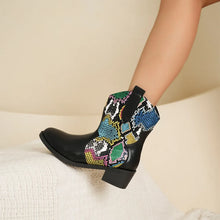 Black Multicolor Snakeskin Ankle Cowboy Boots for Women