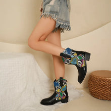 Black Multicolor Snakeskin Ankle Cowboy Boots for Women