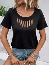 Black neckline short sleeve T-shirt with cutout chest details