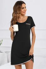 Black Nightgown with Pink Trim in Stretch Rayon Blend with Pockets Black