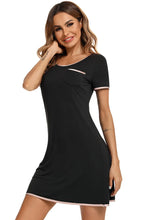 Black Nightgown with Pink Trim in Stretch Rayon Blend with Pockets