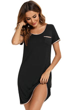 Black Nightgown with Pink Trim in Stretch Rayon Blend with Pockets