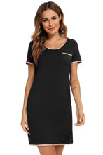 Black Nightgown with Pink Trim in Stretch Rayon Blend with Pockets