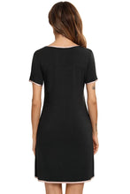 Black Nightgown with Pink Trim in Stretch Rayon Blend with Pockets