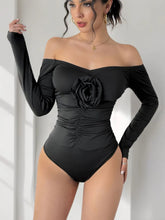 Black Off Shoulder Bodysuit with Rose Detail