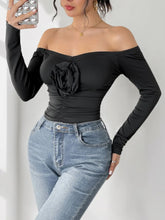 Black Off Shoulder Bodysuit with Rose Detail