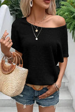 Black Off Shoulder Knit Top with Necklace and Open Back Woman T Shirts