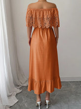 Off Shoulder Lace Maxi Dress with Ruffled Eyelet Detail