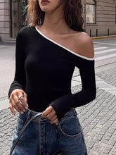 Black Off Shoulder Long Sleeve Top for Women Black