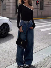 Black Off Shoulder Long Sleeve Top for Women