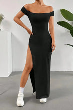 Black Off Shoulder Maxi Dress with Thigh High Slit