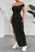 Black Off Shoulder Maxi Dress with Thigh High Slit