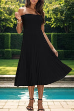 Black Off-the-Shoulder Pleated Midi Dress