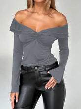 Black Off-the-Shoulder Top and Mini Skirt Set for Women Dark Gray Woman T Shirts