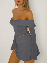Black Off-the-Shoulder Top and Mini Skirt Set for Women Woman T Shirts