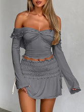 Black Off-the-Shoulder Top and Mini Skirt Set for Women Woman T Shirts