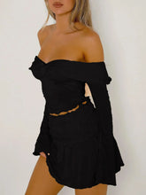 Black Off-the-Shoulder Top and Mini Skirt Set for Women