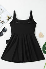 Black One Piece Swim Dress with Skirt and Tie Waist