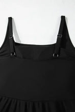 Black One Piece Swim Dress with Skirt and Tie Waist Swimwear