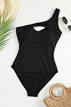 Black One Shoulder Cutout Swimsuit with Removable Padding Stretchy Material Swimwear