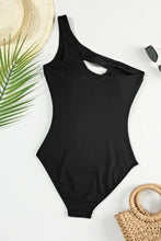 Black One Shoulder Cutout Swimsuit with Removable Padding Stretchy Material Swimwear