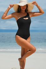 Black One Shoulder Cutout Swimsuit with Removable Padding Stretchy Material Swimwear