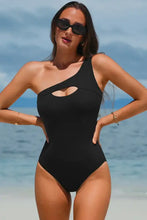 Black One Shoulder Cutout Swimsuit with Removable Padding Stretchy Material Swimwear