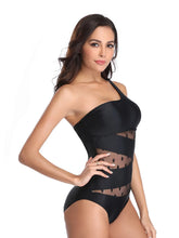 Black One-Shoulder Polka Dot Mesh Swimsuit